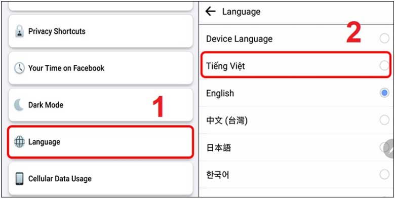 Cách cài Tiếng Việt cho Facebook trên điện thoại Android: Bước 2